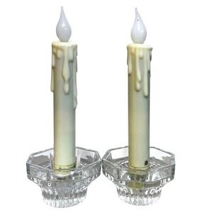 Vtg Glass Octagon Tapered Pillar Candle Holders KIG Indonesia Clear Pressed Heav